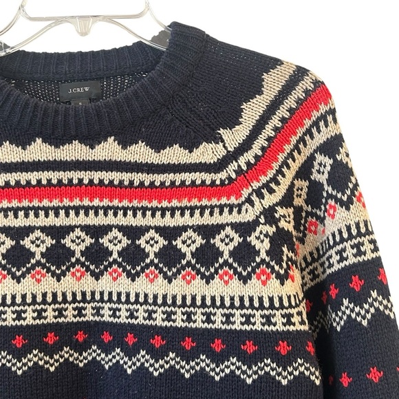 J. Crew Men's Holiday Multicolor Patterned Crewneck Lambs Wool Preppy Sweater - Picture 2 of 5